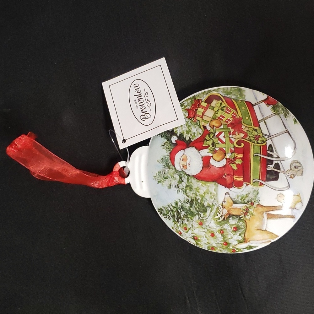 Brownlow Gifts Metal Ornament, "Santa with Sleigh" by Susan Winget